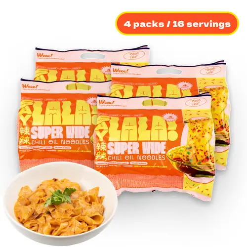 SAYLALA by Weee! Super Wide Spicy Chili Oil Instant Noodles - Asian Food, Spicy Ramen, 4 Packs (16 Servings, 1760g)