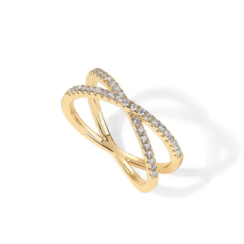PAVOI 14K Gold Plated Women's X Ring Simulated Diamond CZ Criss Cross Ring