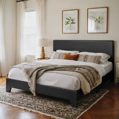 HOOMIC Upholstered Platform Bed Frame【Frame Only No Mattress】,Adjustable Headboard with Solid Wood Structure, Black/Light Grey/Dark Grey/Beige/White,No Box Spring Needed,Full/Queen/King#TikTokShopDealsforYouDays#DealsforYouDays#Summervibes#Summergarden