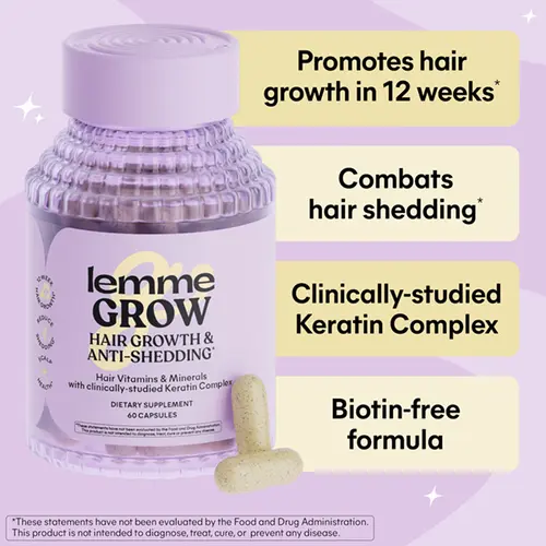 Lemme Grow Hair Growth Capsules for Women, Clinically Studied Keratin Complex, Visibly Thicker Hair & Reduced Shedding, Nourish Thinning Hair, Biotin-Free, 30 Count, 30-Day Supply