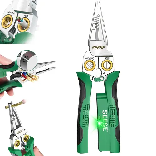 SEESE 8 in 1 Wire Stripper Twister for Cutting and Pulling Wires, Voltage Tester Pliers,Cable Scissors, 12V to 250V Live,Null,Hot Wire Judgment AC DC, Audible and Flashing LED Alarms