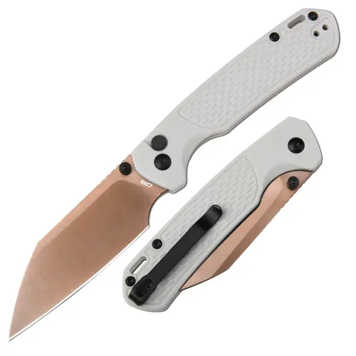 CJRB Pyrite-Light J1945-RGY Folding Pocket Knife - AR-RPM9 Steel Rose Gold Blade, Fiberglass Reinforced Nylon Light Grey Handle, Compact Durable, Tough Cuts, EDC Items, Outdoor Camping Knives, Mens Gifts, Folding Pocket Knives, Unique Gifts For Man,toolup