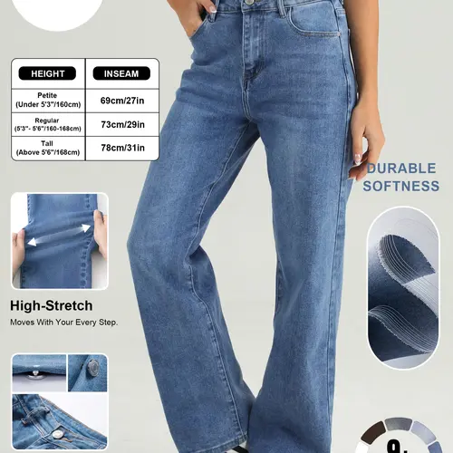 Katch Me Chic(US/CN)Women's Versatile High Waist Stretchy Denim Wide Leg Jeans, Flexible Multi-Pocket Trousers, Soft Wrinkle-Resistant Pants, Non-Shrinking Durable Streetwear, Figure Flattering Daily Outfits #TikTokMadeMeBuyIt #DenimJeans #WideLegPants