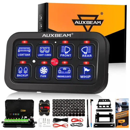 AUXBEAM 8-Gang Switch Panel Set - Blue Multifunctional Car LED Switch Control System with Automatic Dimmable Light, Car Ambient Lighting, Offroad Use & Safe Driving Support toolupgrade