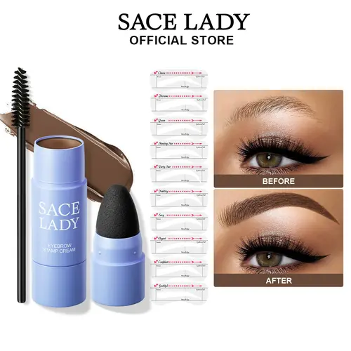 SACE LADY Eyebrow Stamp Kit, Brow Stencil Easy to use & Natural Looking, Pigmented Long Lasting Eye Brow Cream with Brush and 10 Reusable Eye Stencils SummerFinds