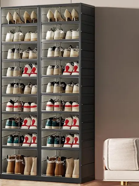 9-Tier Ultimate Foldable Shoe Rack Organizer: Closet Storage Solution for 18 Pairs. Plastic, Collapsible, Stackable Design. Clear, Compact Shoe Storage Boxes for Tight Spaces，Space-saving Home storage Back to school summerwins