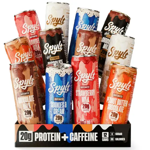 SPYLT High Protein Caffeinated Chocolate Milk Healthy Drink - 6-Flavor Variety Pack Cans, Ambient, Sugar-Free, Lactose-Free, 12-Pack Ready-to-Drink Beverage for Workout Recovery, Strawberry Milk Included