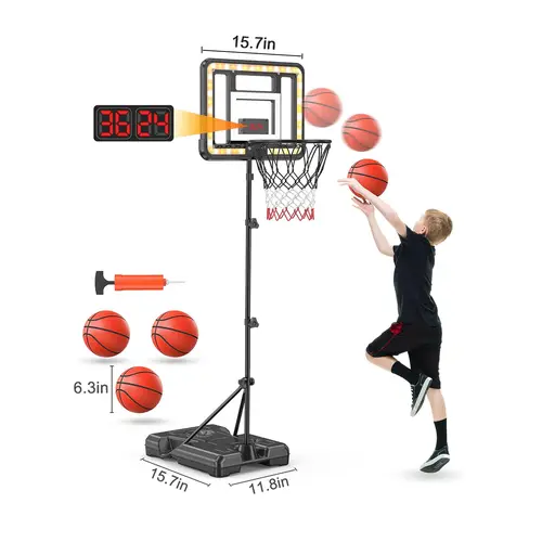 CuLiDing Height-Adjustable Kids Basketball Stand (3ft-5.8ft) - Ball Sports Equipment, Compact, All-Weather Base, Timer, Portable Durable Build, PVC-Free, All Seasons, Indoor-Outdoor Cool Gifts for Kids for Birthdays Christmas