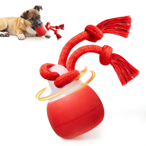 Potaroma Touch-Activated Rechargeable Squeaky Dog Ball Toy with Rope - Interactive Training Ball for Small/Medium Dogs Puppies, Mental Stimuli, Rolling Motion #backtoschool