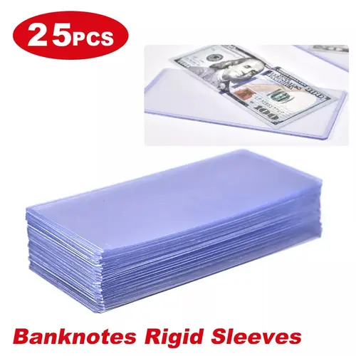 25pcs High-Quality Rigid PVC Banknote Topload Sleeves - H/P G-PLUS Upgraded Version (6 7/16x2 7/8x3/32in), Protects US Currency, Car Interior Stowing & Tidying Accessory,toolupgrade