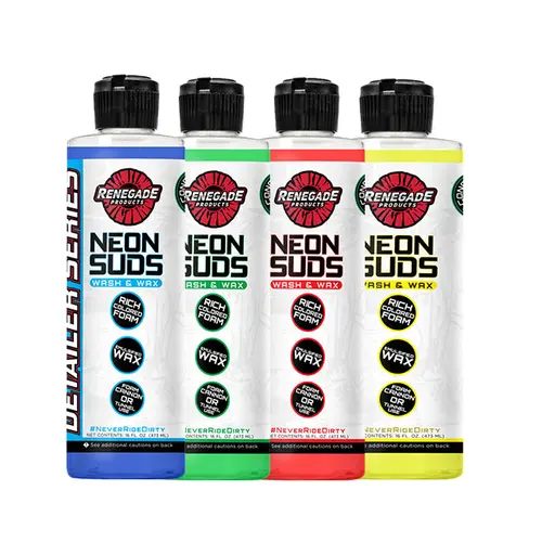 Renegade Products Neon Suds Colored Wash & Wax – High-Foam Car Soap with Carnauba Wax for Foam Cannons (Red, Blue, Green, Yellow)