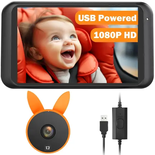 Babyvue Baby Car Camera for Rear Facing Car Seat, 1080P Car Seat Camera, Car Monitor for Baby, Baby Camera for Car with USB Power, Clear Night Vision, 360° Rotating, for Infants and Toddlers，Car Mirror，New Moms Gift, Summervibes,toolupgrade