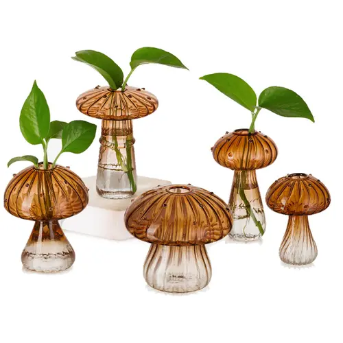 Nuptio Mushroom Decorative Flower Vase Set of 5, Hand Blown Glass Bud Vase, Dopamine & Cottagecore Home Accessories, Bedroom Accessories, Women's Gifts for Indoor Flower Display
