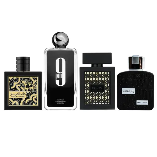 Afnan 9PM +RAVE NOW BLACK (MEN)+ RAMZ LATTAFA SILVER + QAED AL FURSAN UNTAMED - Fragrance Gift Bundle, Men's Fragrance