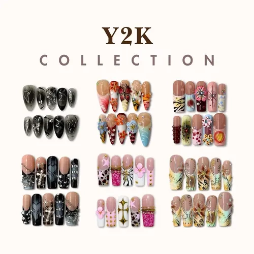 NailPhoria Y2K Collection - Handmade Press-On Nails | Reusable, Salon-Quality, Long-Lasting, Glossy Design