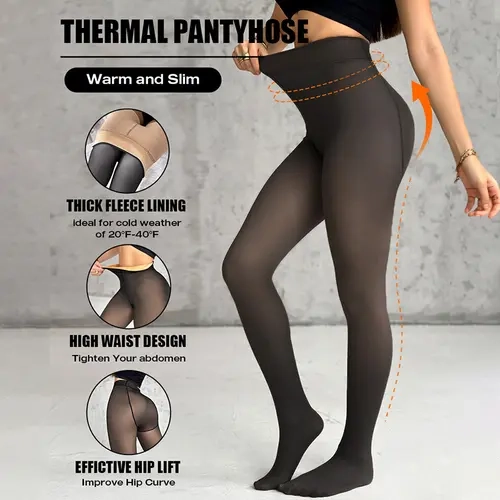 CHICME Warm Winter ShapeLift 2-Piece Magic Thick Fleece Lined Leggings/Thick Elastic Waist Thermal Pantyhose High Waist Thermal Pantyhose Warm Leggings 3 Shades（Size Regular/Large/Extra Large）