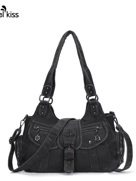 Angel Kiss Faux Leather Hobo Bag for Women - Fashionable Crossbody with Adjustable Strap, Elegant Commuter Handheld Shoulder Bag, Soft Look Zippered Satchel, Everyday Work Accessory,sohochic