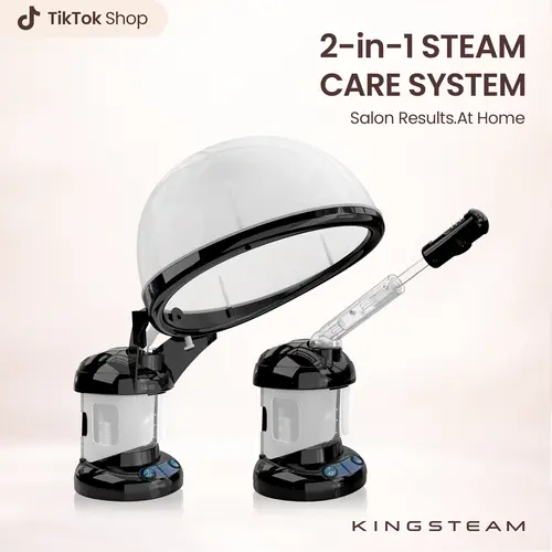 KingSteam 2-in-1 Hair and Facial Steamer with Ozone and UV Lamp, Deep Conditioning Hair Steamer for Natural, Curly, Coily & Textured Hair, Wash Day, Low Porosity, Dry Hair, Home Salon Treatment, Face Steamer, Facial Care Instrument, Beauty Machine
