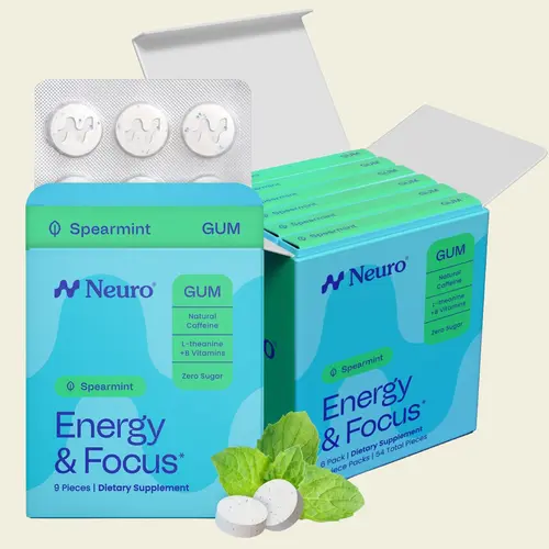 Neuro Spearmint Energy & Focus Gum/Mints - Sugar Free with Natural Caffeine, L-theanine, Vitamin B12 & Vitamin B6
