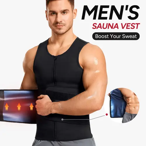 【Nebility】Sauna Suit for Men Waist Trainer Vest Boost Sweat Athletic Compression Shirt Activewear Gym Outfit SpringStatements,fathersdaygift