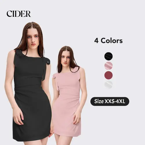 Cider Women's Sleeveless Minimalist Square Neck Solid Bowknot Mini Dress, Size 0-26, Lady's Casual Womenswear SohoChic