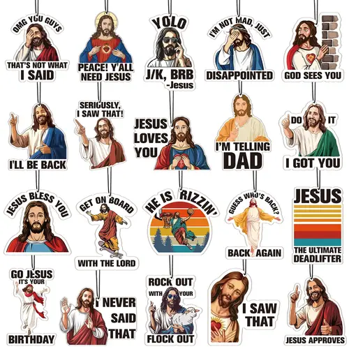 8/20/30Pack Jesus I Saw That Car Air Fresheners Funny Jesus Hanging Air Freshener Ornament Christian Gift for Men Woman Car Rear-view Living Room Bedroom Home Decoration