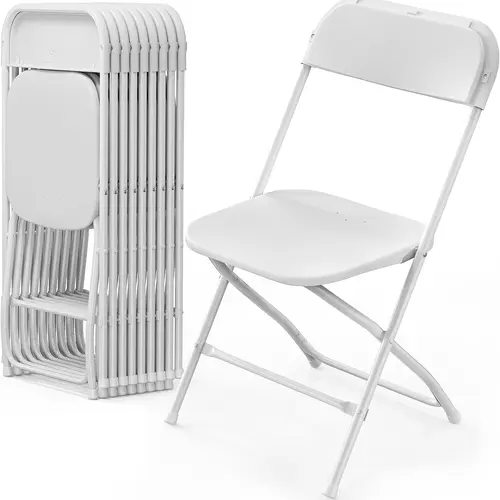 VINGLI Foldable Plastic Chairs - 4/6/10-Piece Sets, White Sturdy Seats with Stable Metal Frame, Clean Look, Space-Saving Indoor Furniture, Easy Folding, Quick Setup, Rubber Feet Protect Floors, Indoor/Outdoor Ready for Weddings & Parties,sohochic