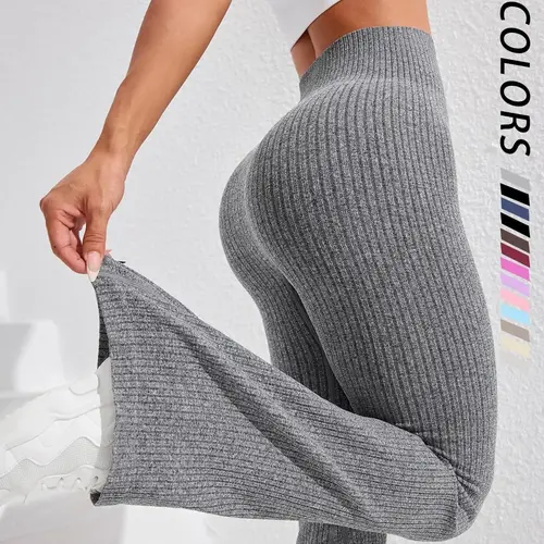 Women's High Waist Flared Pants, Seamless Knit Yoga Training Bottoms, Butt Lifting Abdominal Control, Sporty Style, All Seasons