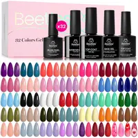 Beetles Luxury Gel Polish 20-36 Piece Nail Art Kit - Soak-Off Manicure Set for Casual Use, Includes Base Coat, Matte & Shiny Top Coats, Nude & Flower Designs, Rhinestones, Silicone Tools, 32 Colors Fingertip Palette, Chameleon Powder, Wipe Cloth