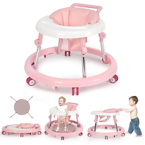 Baby Walker Foldable with 9 Adjustable Heights, Baby Walkers and Activity Center for Boys Girls Babies 7-18 Months, Baby Walker with Wheels Portable Floorwalker Floorwalker Infant
