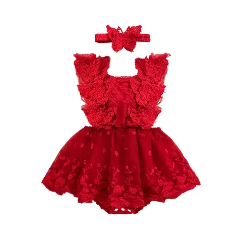 Infant Baby Girl Lace Tutu Romper Dress Ruffle Sleeveless Floral Lace Tulle Skirt Hem Dresses Onesie Bodysuit Newborn Party Holiday Photo Prop Outfit #Summervibes,Xmas,Christmas,valentine