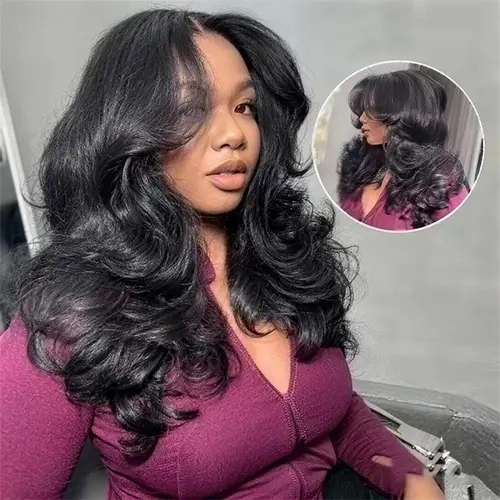 Tinashe Human Hair Face Framing Curtain Bangs Body Wave Glueless Wig 6x5 Lace Ready To Go  Wigs Pre-Cut Lace Pre Pleached Knots Pre Plucked Hairline
