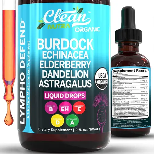 Clean Nutra Lymphatic Drainage Drops Burdock, Echinacea, Elderberry, Dandelion, Astragalus, Milk Thistle, Sea Moss for Lymphatic Support Liquid Drop - Lympho Defend