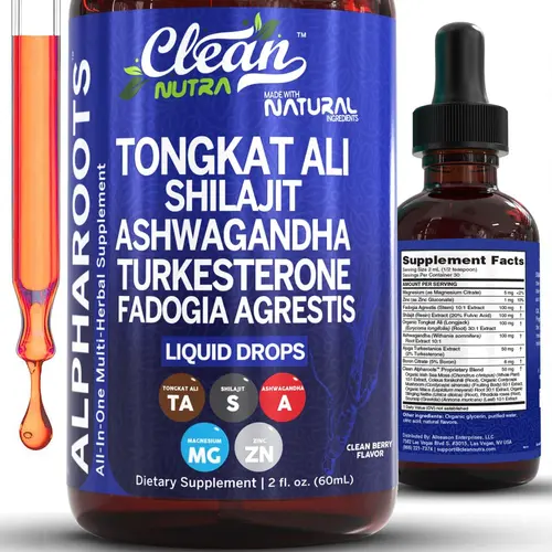 Clean Nutra Organic Tongkat Ali, Shilajit, Ashwagandha, Fadogia Agrestis Supplement Vitamin Blend for Wellness Liquid Drop – AlphaRoots