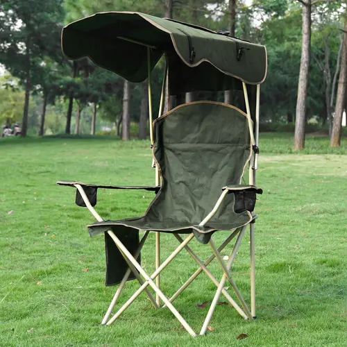 New Upgrade Wide lawn chair, Uhair camping chair with foldable sunshade, suitable for beach camping, foldable outdoor fishing/sports | Comes with two cup holders and storage bag