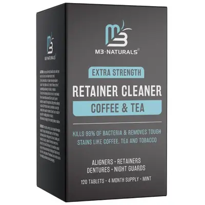 M3 Naturals Coffee & Tea Retainer Cleaner Tablets - Daily Oral Cleansing & Whitening -Removes Odors, Stains & Plaque on Denture Aligner 4 Month Supply Teeth Brightener Teeth Brightening