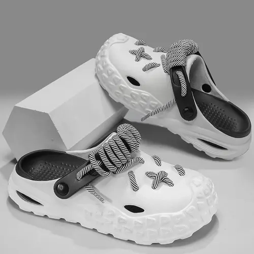 Men's Fashionable Bold Laced Clogs, Casual Comfortable Breathable Non-slip Clogs, Trendy Beach Shoes for Indoor & Outdoor Walking, Lightweight Breathable Slippers, Summer Beach Slippers
