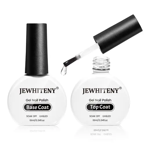 JEWHITENY 2 Bottles 10ML UV Gel Top Coat and Base Coat Set, Smooth No Wipe Quick Drying Long Lasting Glossy Shine for Manicure, Gel Manicure & DIY Nail Care Nail Art Design
