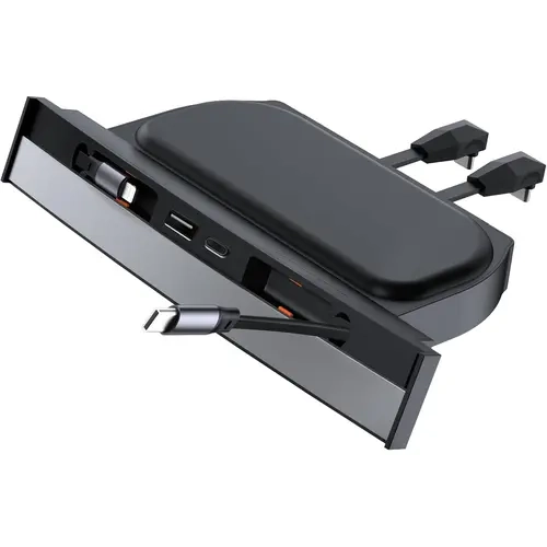 YONZEE Retractable USB Hub for Tesla Model Y 2021-2026 & Model 3 2021-2026, Fits Juniper & Highland, Dual Retractable Cables, Multi-Port Fast Charging, Hidden Center Console Dock with Dustproof Sliding Cover toolupgrade