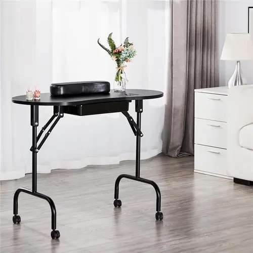 Yaheetech 37" Wide Work Zone Portable Foldable Rolling Manicure Table - Salon Home Manicure Desk Workstation with Large Drawer, Client Wrist Pad, Lockable Wheels, Carrying Case for Spa Beauty Salon