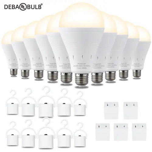 DEBAOBULB 3000K Warm Light E26 120V 9W Rechargeable Battery Operated Emergency LED Lamp Multifunctional Hook Included Home Energy Saving Lighting summergarden,dorm essentials,home decor,home essentials,camping essentials Power Outage Lighting