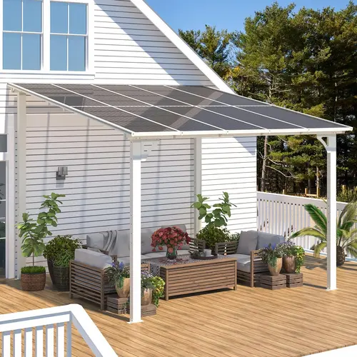 【Multiple packages arrived at different times】AECOJOY Large Wall Mounted Pergola Gazebo with Heavy Duty Canopy & Adjustable Panels for Outdoor Patio, Deck, and Pool Areas