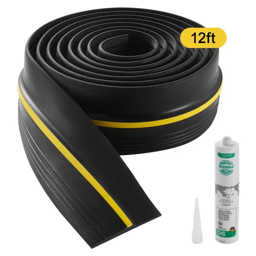 【toolupgrade】VEVOR Serrated Garage Door Threshold Seal Strip, 12 FT Universal PVC Replacement with Strong Adhesion, Weatherproof Bottom Seal for Concrete/Asphalt, Security Design, -40°F to 284°F Temp Resistance, Thick DIY Black Strip, Anti-Slip Ridges