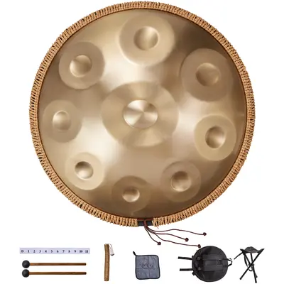 【DealsForYouDays】VEVOR Handpan Drum, 22 in & 9 Notes, D Minor Hand Drum, Hand Pan Drum Instrument with Mallets, 440Hz Handpan Stand & Carry Bag, Steel Healing Sound Drum, Percussion Instruments for Adults Beginners