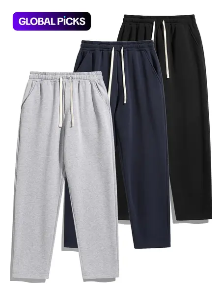 Men's Thermal Lined Pants with Drawstring Waist, Cozy Relaxed Fit Loose Sweatpants Fabric for Fall & Winter, Men's Bottoms, Menswear Clothing