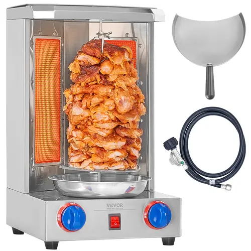 【toolupgrade】VEVOR Stainless Steel Gas Vertical Shawarma Grill Machine, 13 lbs Capacity, 2-Burner Detachable Copper Gyro Rotisserie Oven Doner Kebab Cooker, Kitchen Appliances for Home Restaurant