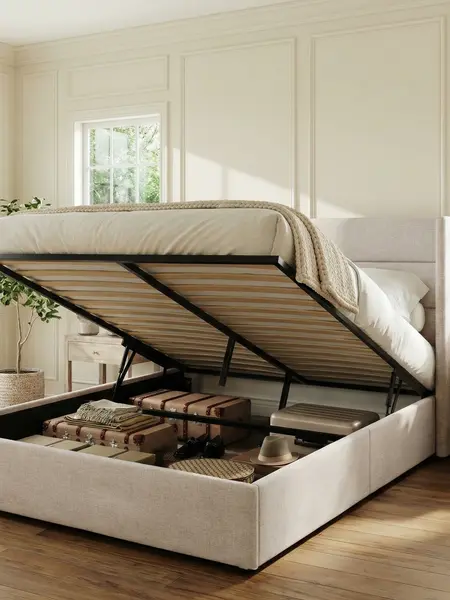 HOOMIC Lift-Up Storage Bed Frame【Frame Only No Mattress】- Modern Wingback Headboard with Hydraulic System & Upholstered Platform,Wood Slat Support,Light Beige/Grey/Yellow/Black/White,No Box Spring Needed,Full/Queen/King#SummerVibes
