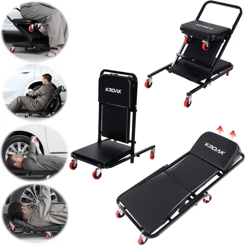 【toolupgrade】40 in Foldable Mechanic Creeper Seat, 4-in-1 450 lbs Capacity, Rolling Garage Tool With 6 Swivel Casters, Lay Down Sit Lean Back For Under Car Auto Repair, Black, Man Gift, Dad Gift,sohochic