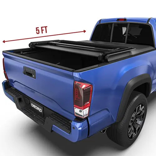 【toolupgrade】[Fits 2016-2023 Toyota Tacoma] 5 FT Bed, Soft Tri-fold Truck Bed Tonneau Cover, Fleetside Track Rail System Heavy Duty Viny, Waterproof Dual Coated 24oz Marine Grade