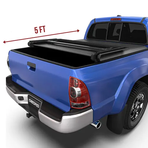 【toolupgrade】[Fits 2005-2015 Toyota Tacoma] 5 Ft Soft Tri-fold Truck Tonneau Cover, Fleetside with Track Rail System
